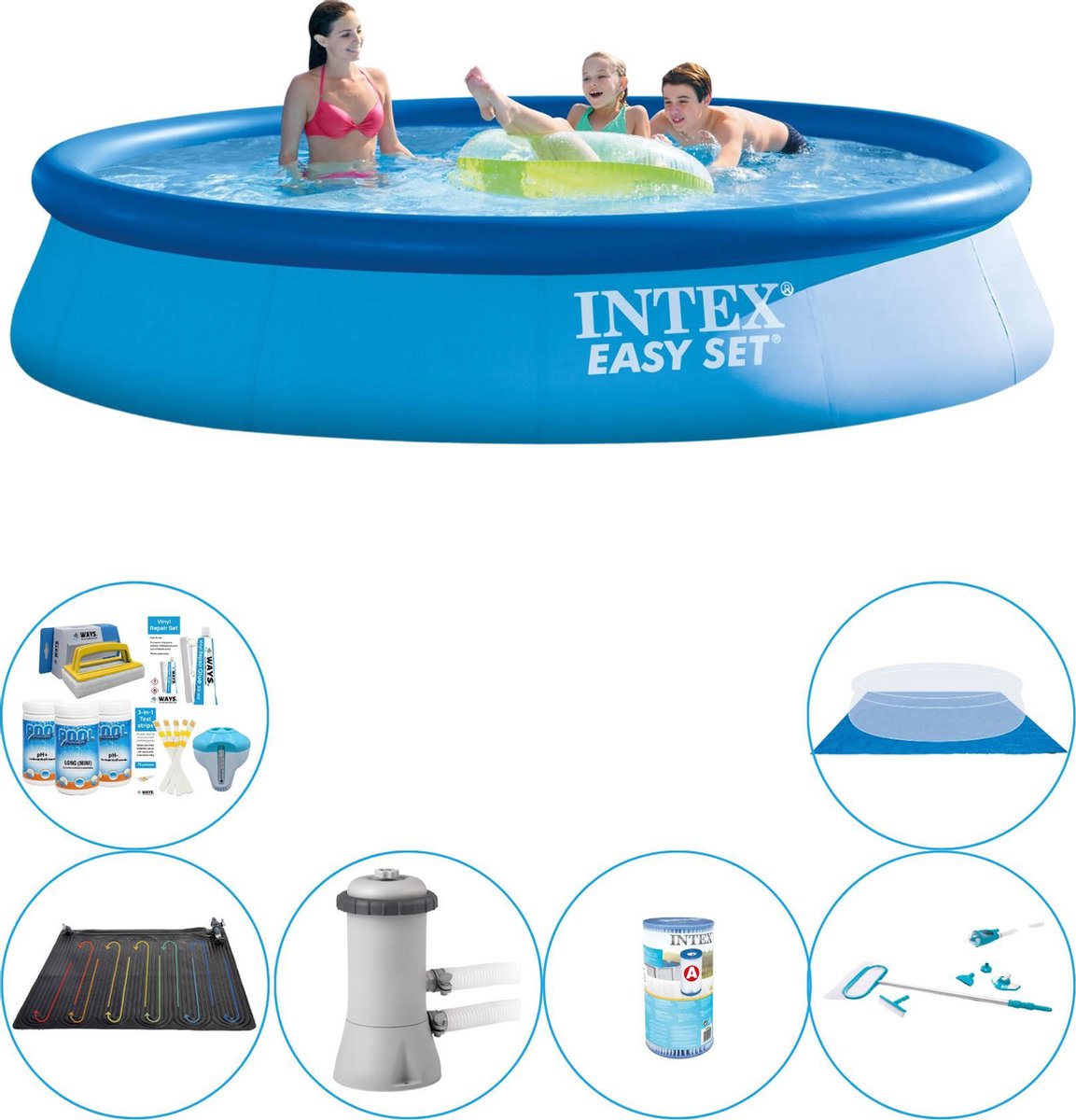 Intex Easy Set Rond 396x84 Cm - 7-delig Zwembad Set - Blauw