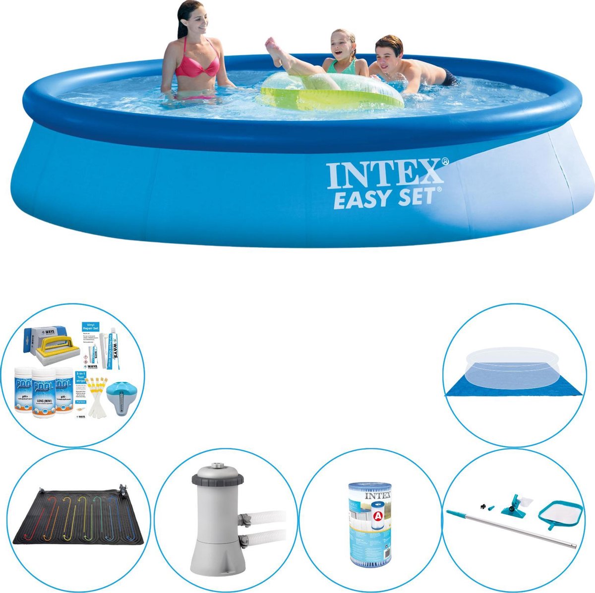 Intex Zwembad Set - 7-delig - Easy Set Rond 396x84 Cm - Blauw