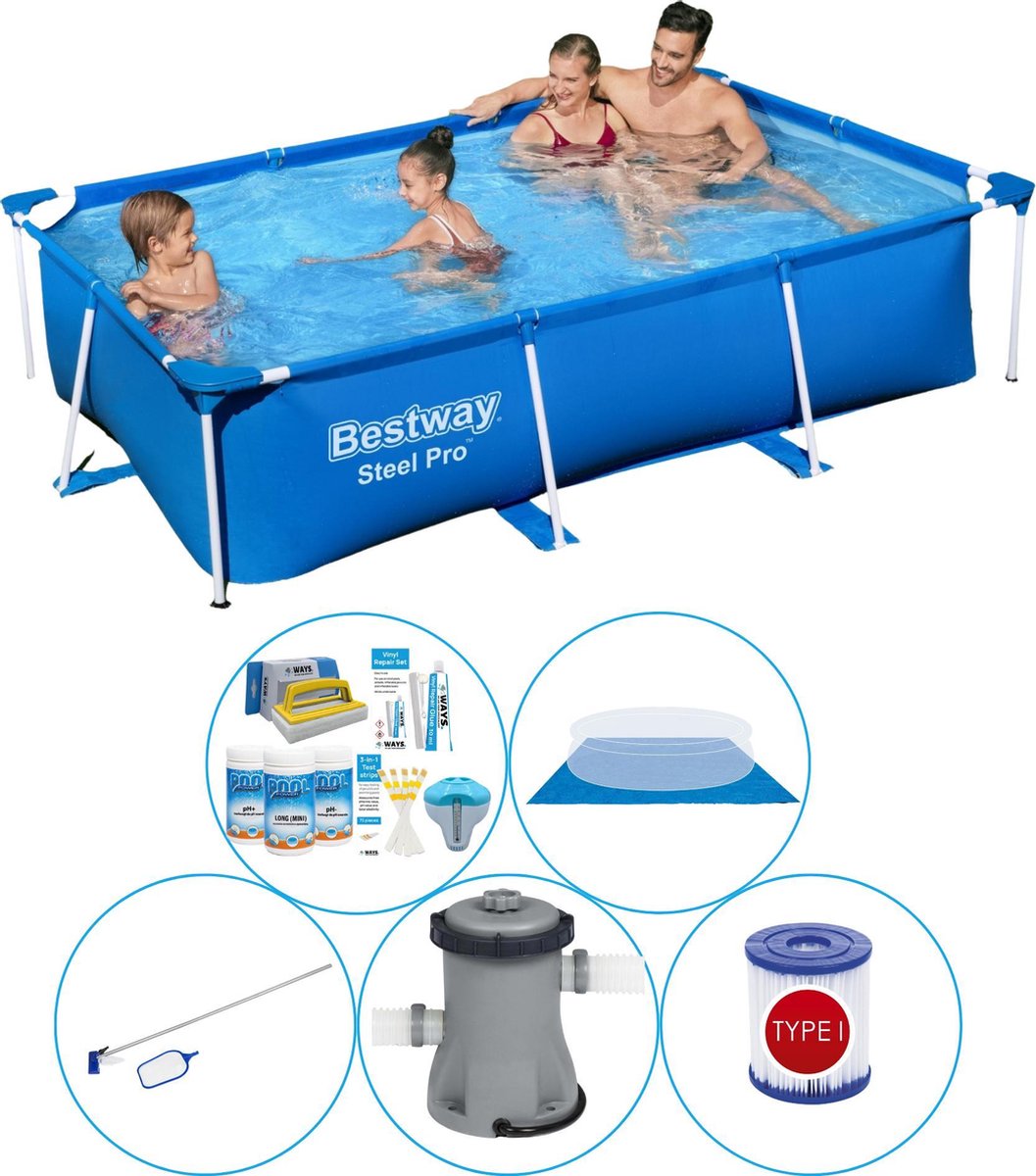 Bestway Steel Pro Rechthoekig 259x170x61 Cm - 6-delig - Zwembad Pakket - Blauw