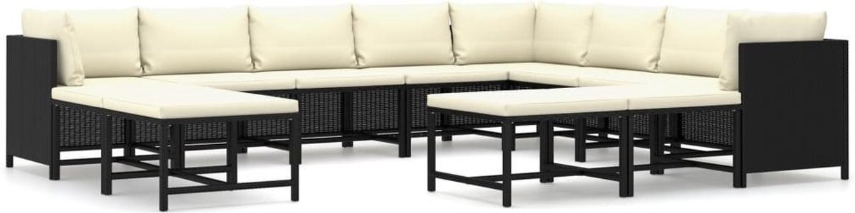 Vidaxl 12-delige Loungeset Met Kussens Poly Rattan - Zwart