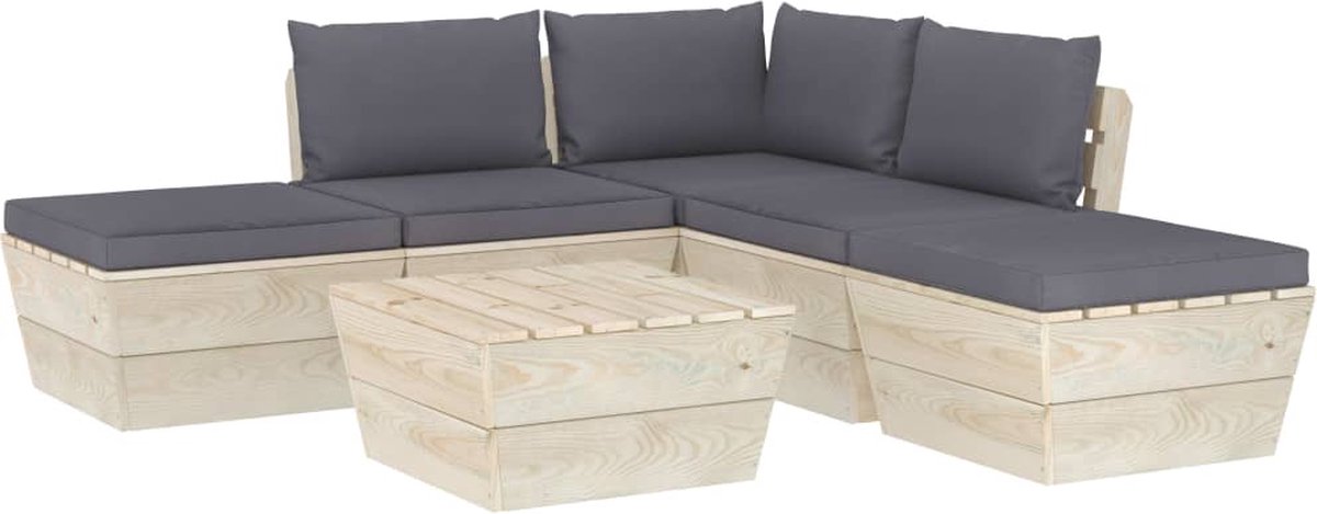 Vidaxl 6-delige Loungeset Met Kussens Pallet Vurenhout - Grijs
