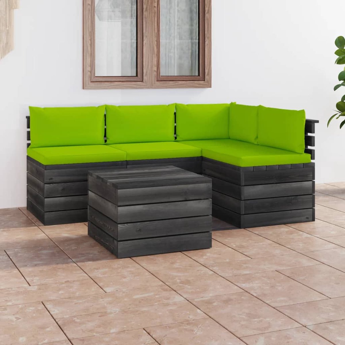 Vidaxl 5-delige Loungeset Met Kussens Pallet Massief Grenenhout - Groen