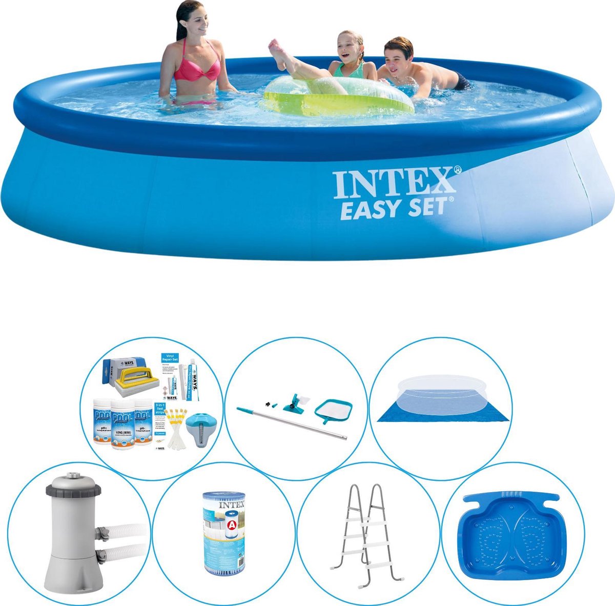 Intex Alles In 1 Zwembad Pakket - 8-delig - Easy Set Rond 396x84 Cm - Blauw