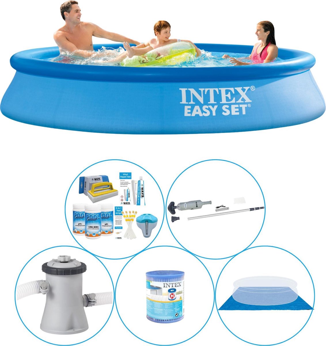 Intex Easy Set Rond 305x61 Cm - 6-delig - Zwembad Inclusief Accessoires - Blauw