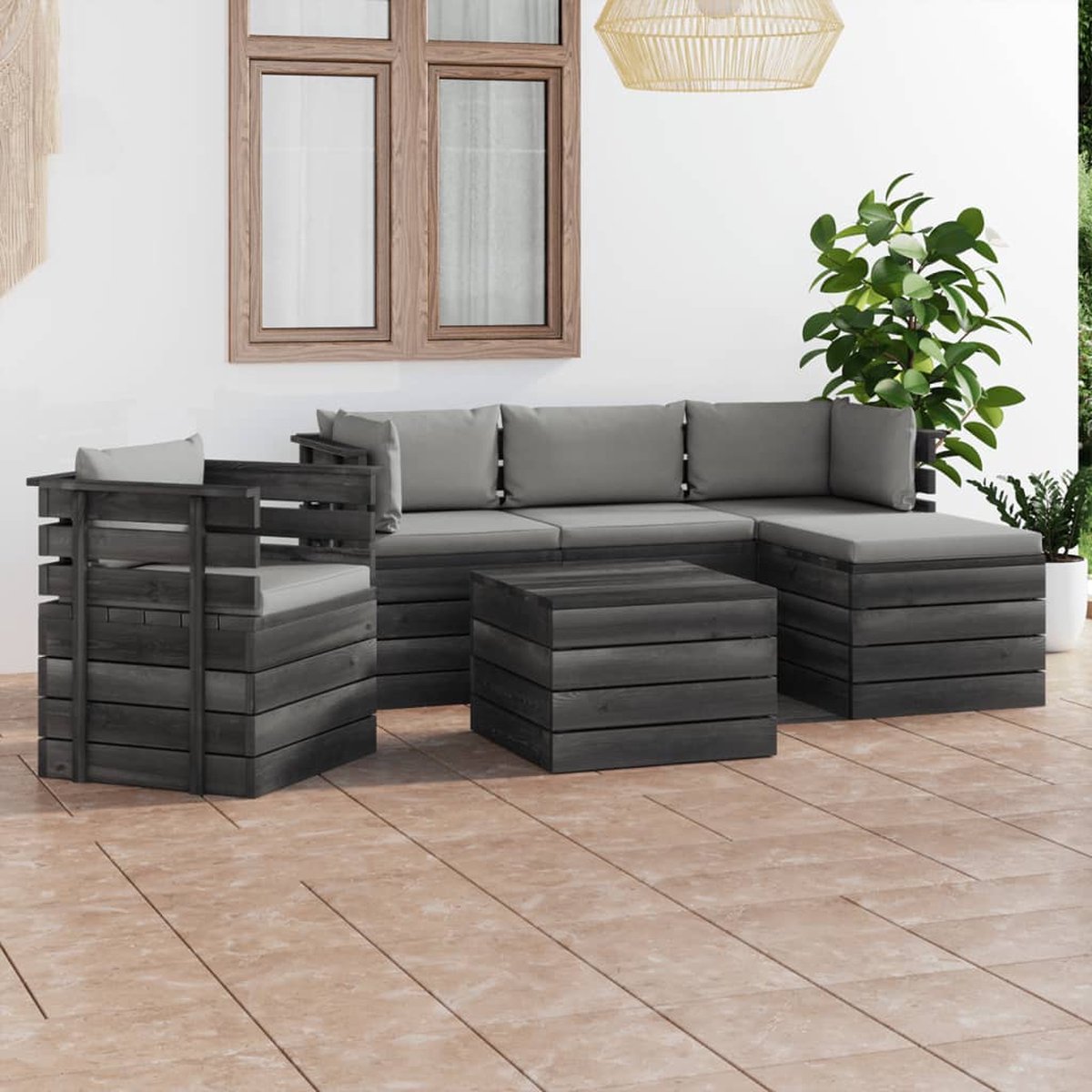 Vidaxl 6-delige Loungeset Met Kussens Pallet Massief Grenenhout - Grijs