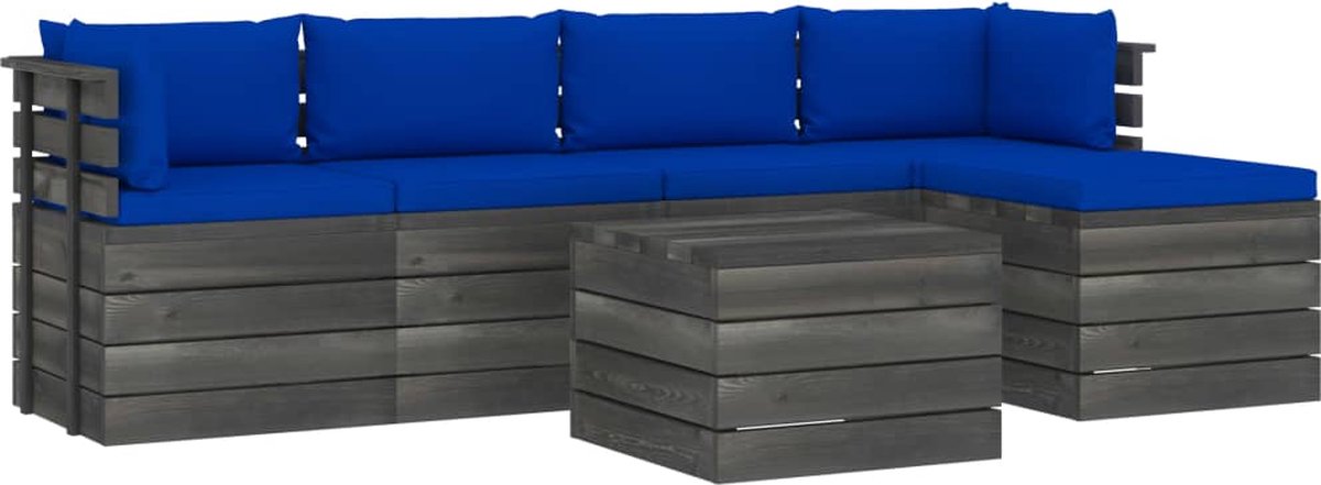 Vidaxl 6-delige Loungeset Met Kussens Pallet Massief Grenenhout - Blauw