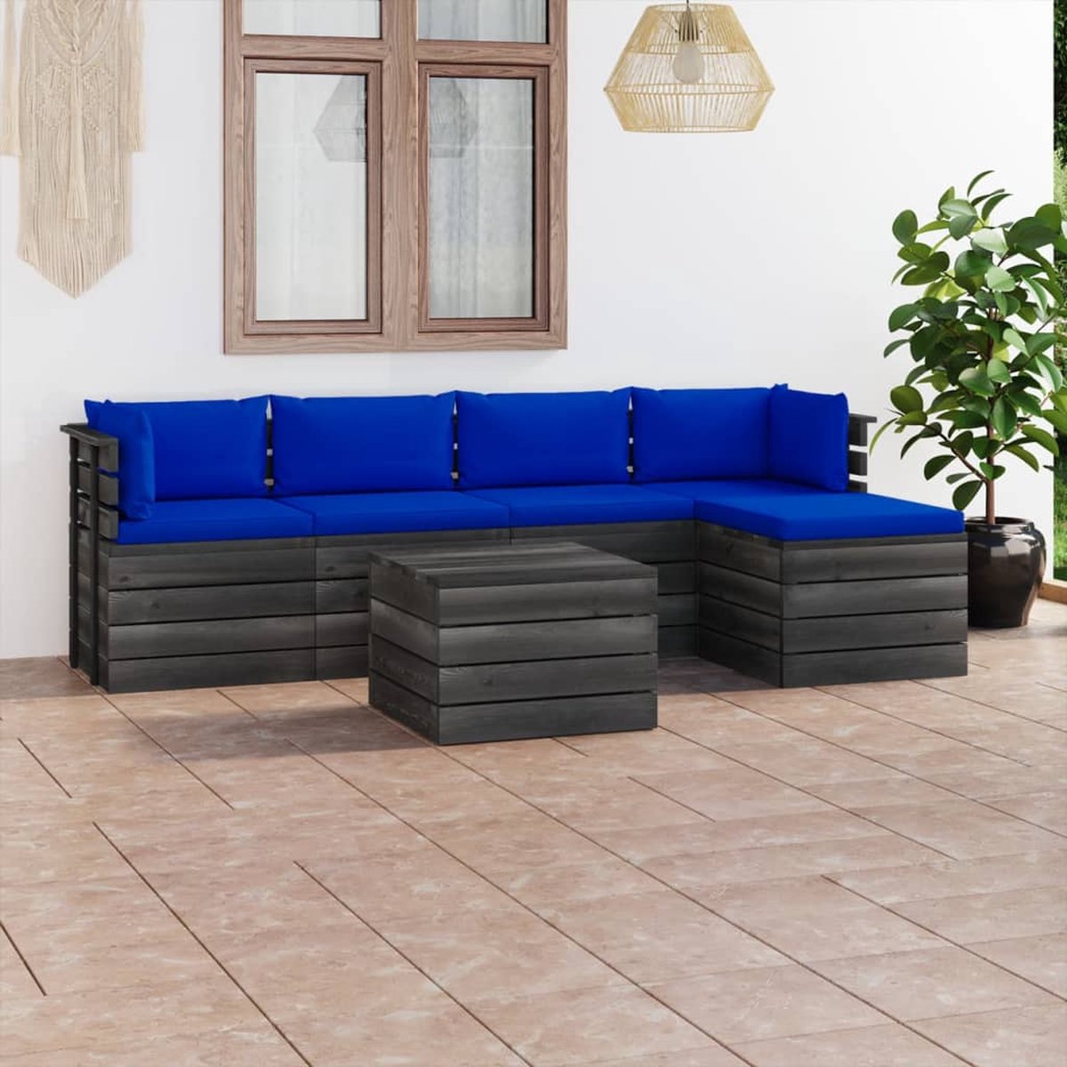 Vidaxl 6-delige Loungeset Met Kussens Pallet Massief Grenenhout - Blauw