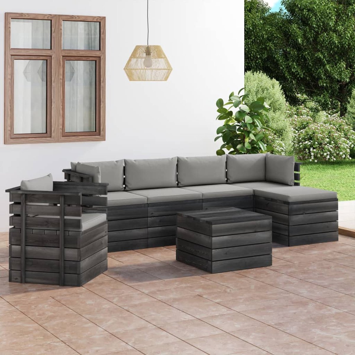 Vidaxl 7-delige Loungeset Met Kussens Pallet Massief Grenenhout - Grijs