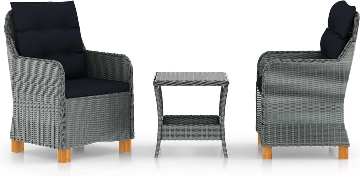 Vidaxl 3-delige Loungeset Met Kussens Poly Rattan Licht - Grijs