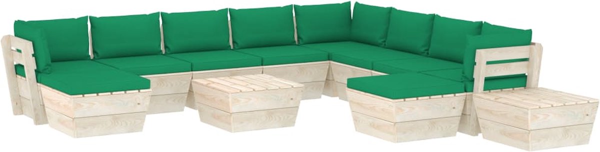 Vidaxl 12-delige Loungeset Met Kussens Pallet Vurenhout - Groen