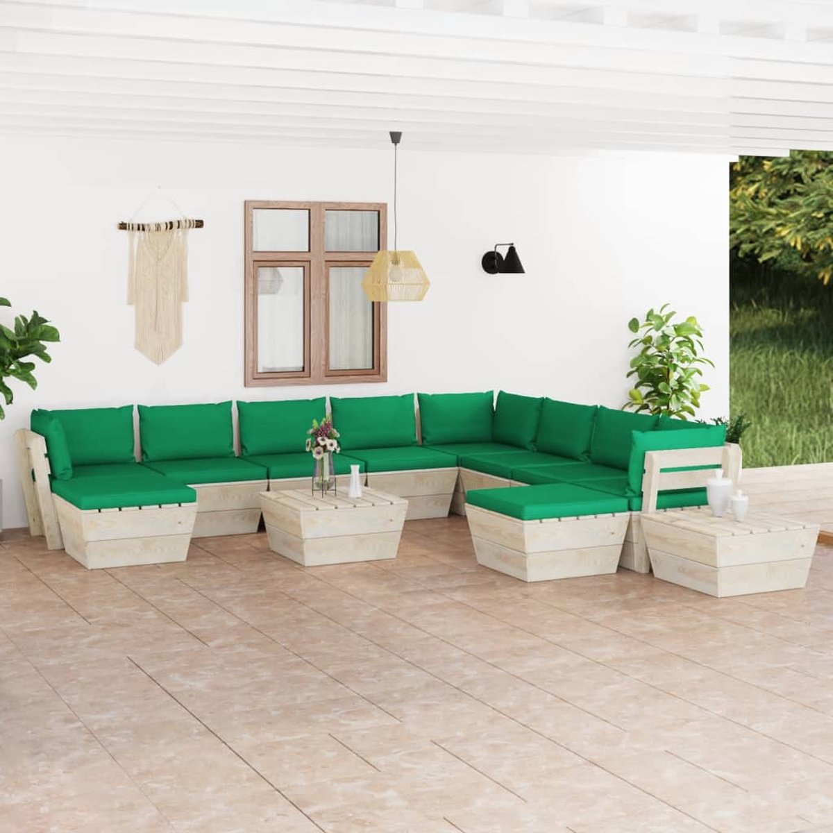 Vidaxl 12-delige Loungeset Met Kussens Pallet Vurenhout - Verde