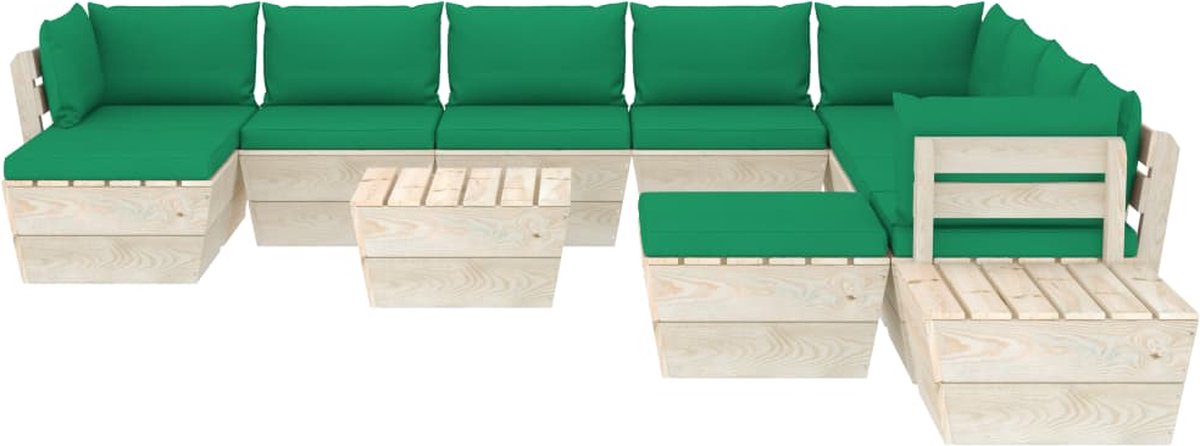 Vidaxl 12-delige Loungeset Met Kussens Pallet Vurenhout - Groen