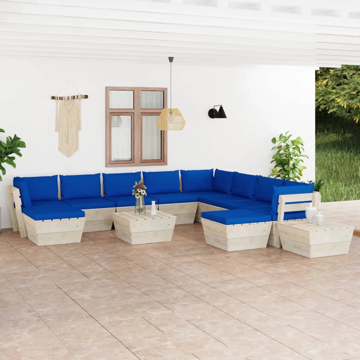 Vidaxl 12-delige Loungeset Met Kussens Pallet Vurenhout - Blauw