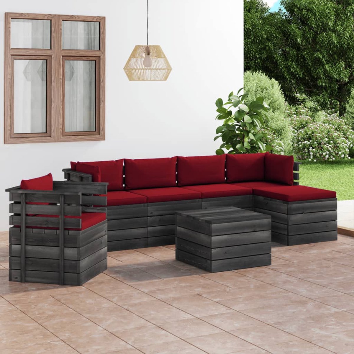 Vidaxl 7-delige Loungeset Met Kussens Pallet Massief Grenenhout - Rood