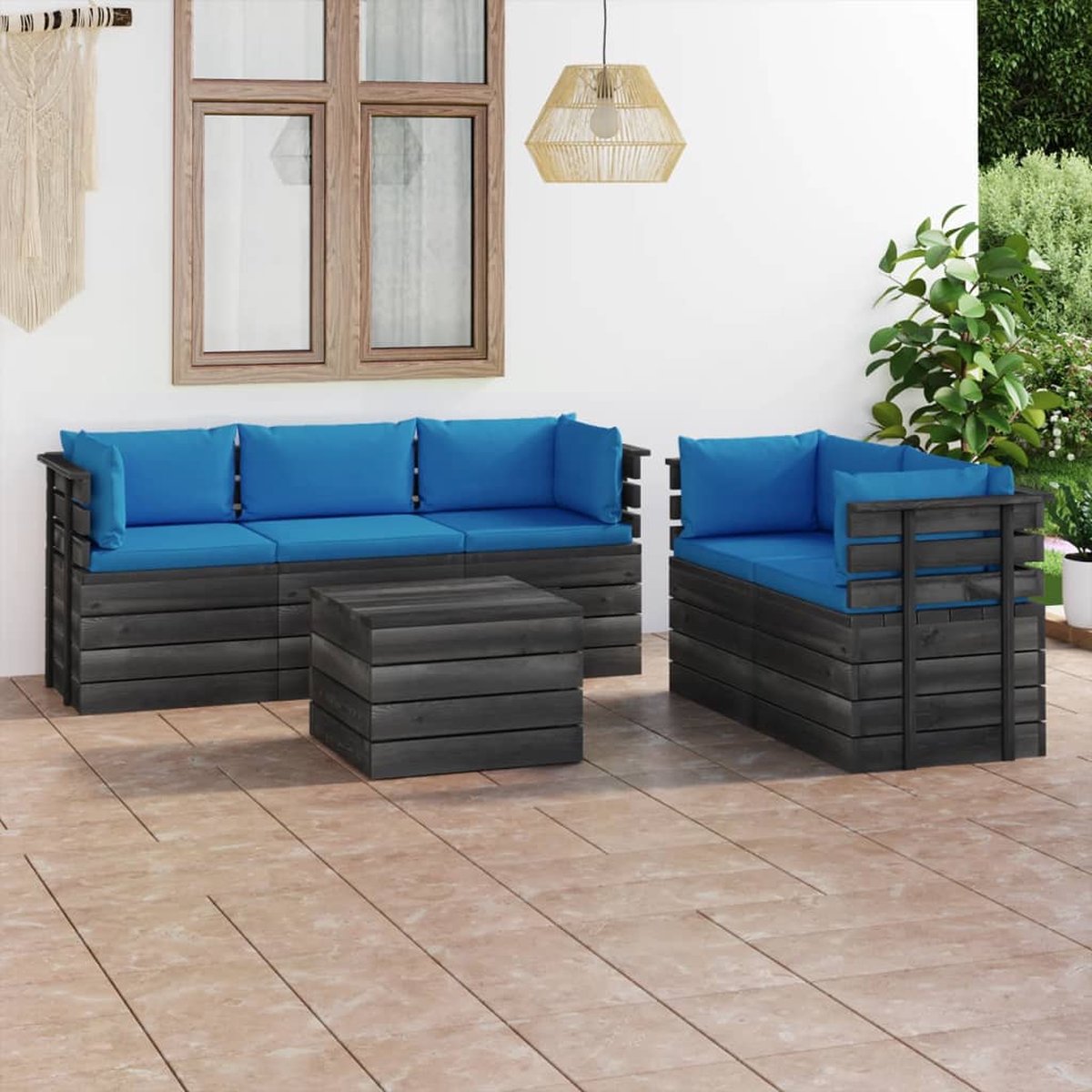 Vidaxl 6-delige Loungeset Met Kussens Pallet Massief Grenenhout - Blauw