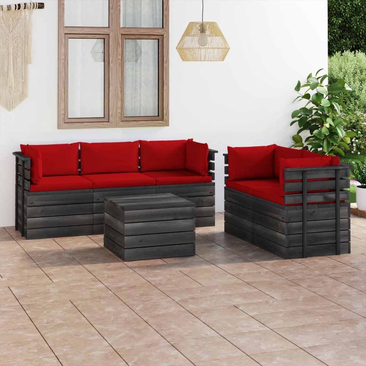 Vidaxl 6-delige Loungeset Met Kussens Pallet Massief Grenenhout - Rood