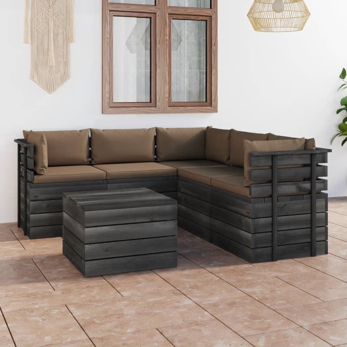 Vidaxl 6-delige Loungeset Met Kussens Pallet Massief Grenenhout - Bruin