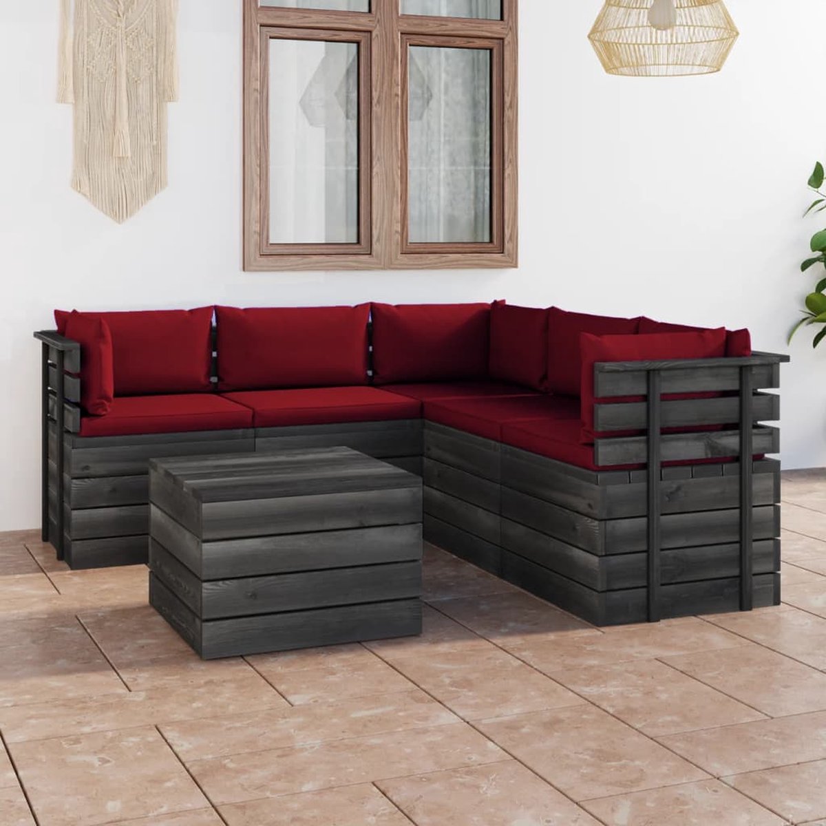 Vidaxl 6-delige Loungeset Met Kussens Pallet Massief Grenenhout - Rojo