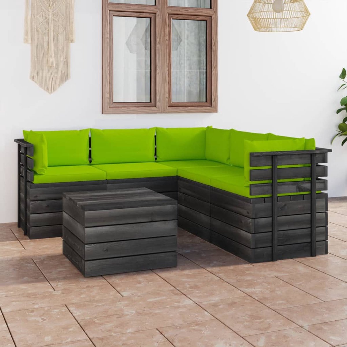 Vidaxl 6-delige Loungeset Met Kussens Pallet Massief Grenenhout - Groen