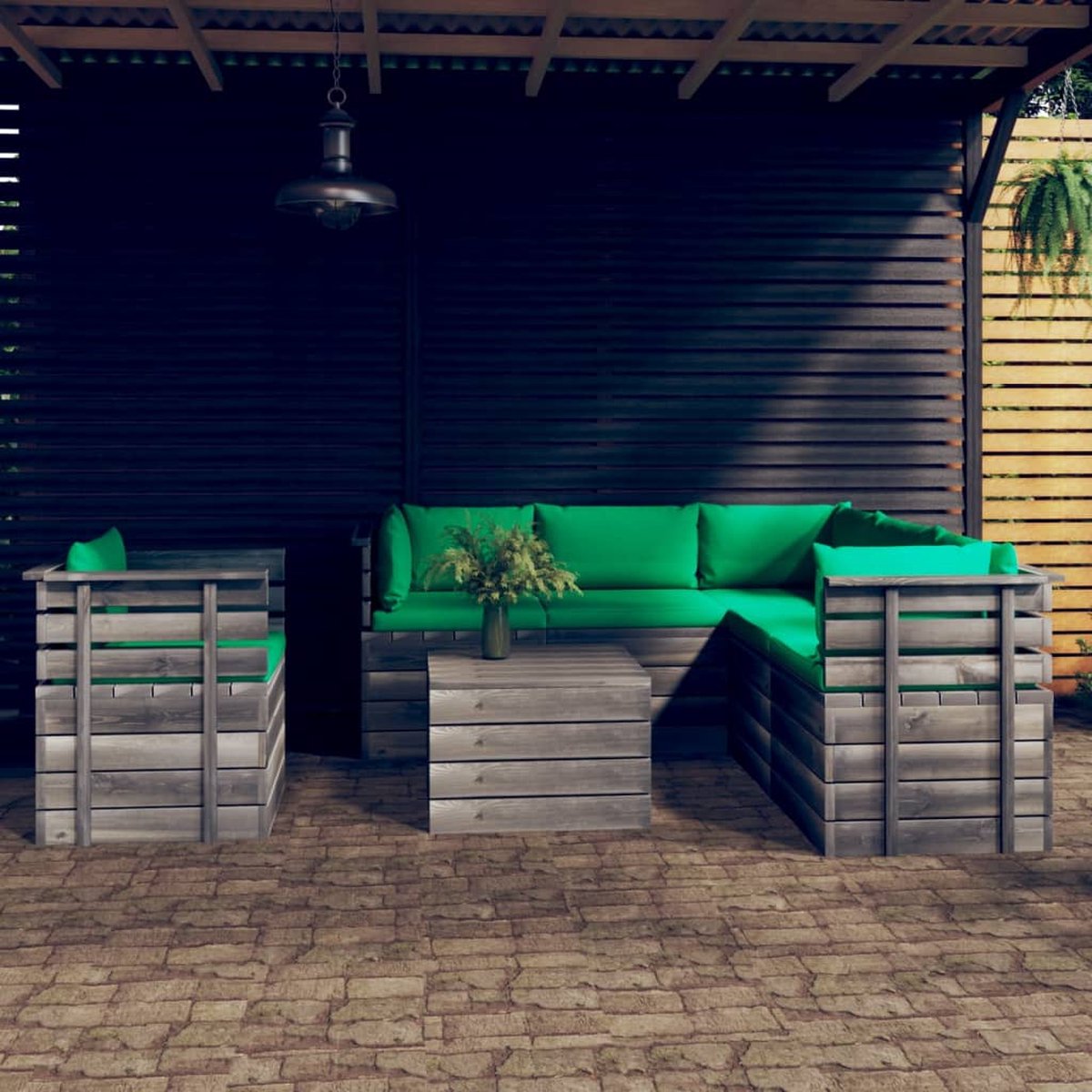 Vidaxl 7-delige Loungeset Met Kussens Pallet Massief Grenenhout - Groen