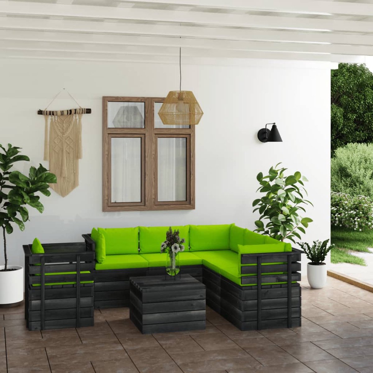 Vidaxl 7-delige Loungeset Met Kussens Pallet Massief Grenenhout - Groen