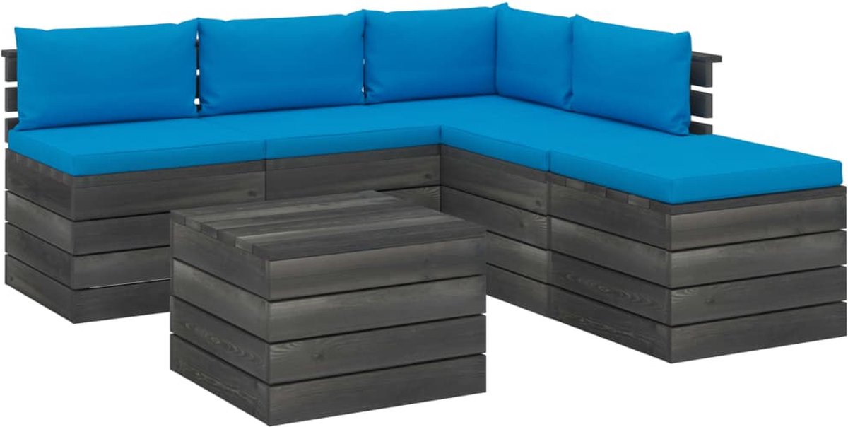 Vidaxl 6-delige Loungeset Met Kussens Pallet Grenenhout - Blauw