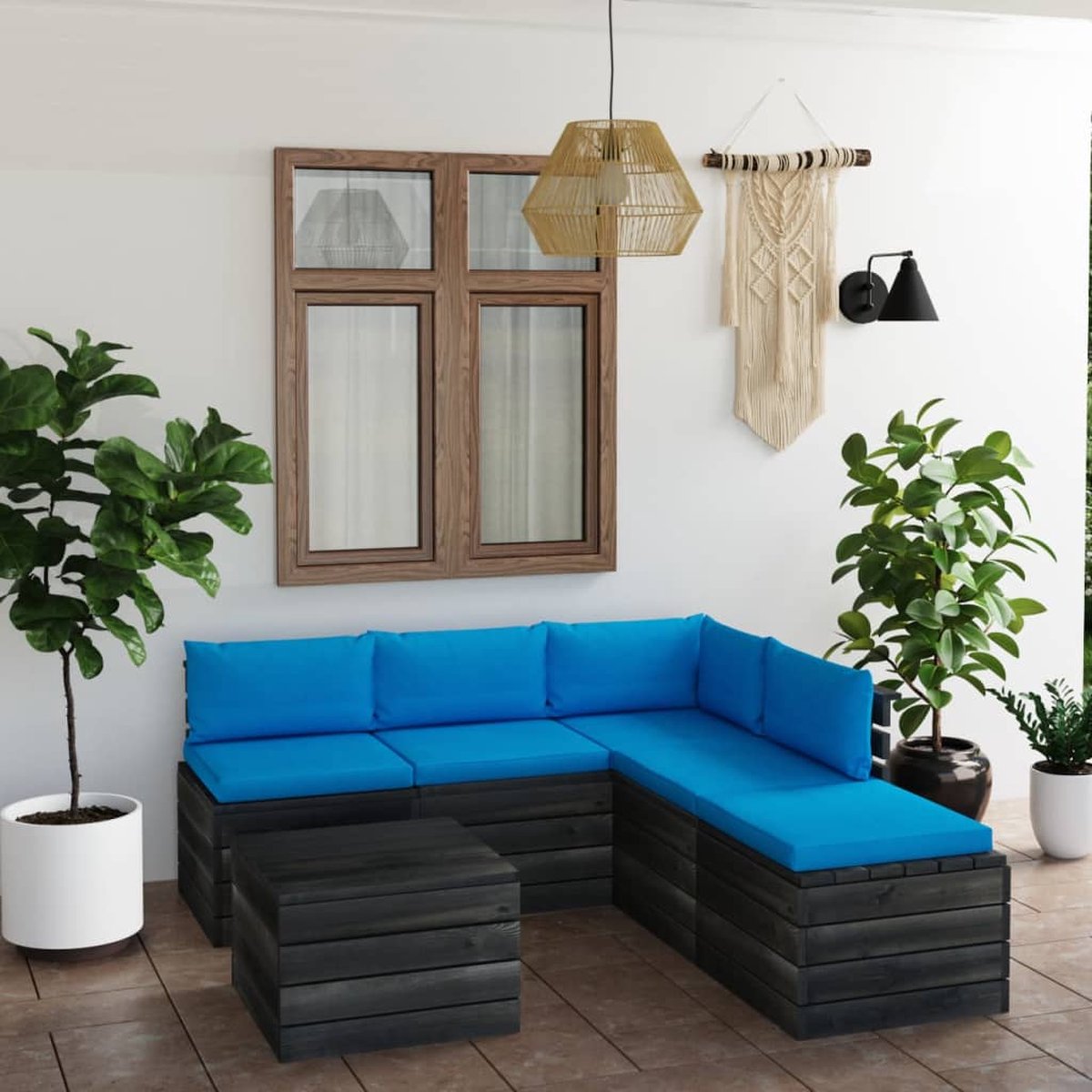 Vidaxl 6-delige Loungeset Met Kussens Pallet Grenenhout - Blauw