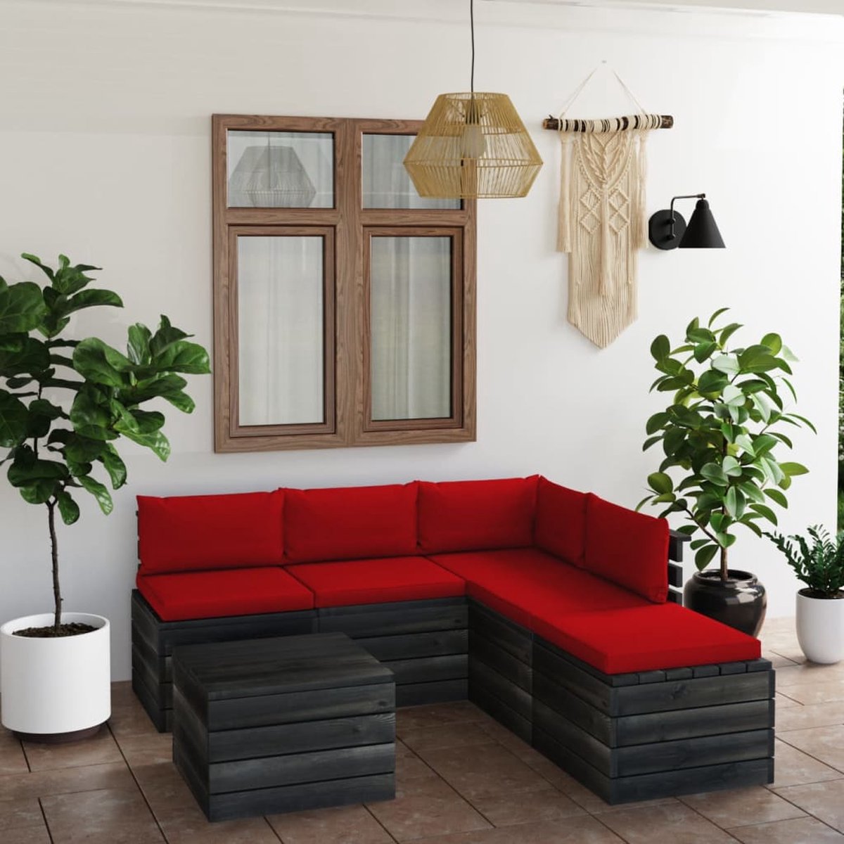 Vidaxl 6-delige Loungeset Met Kussens Pallet Grenenhout - Rood