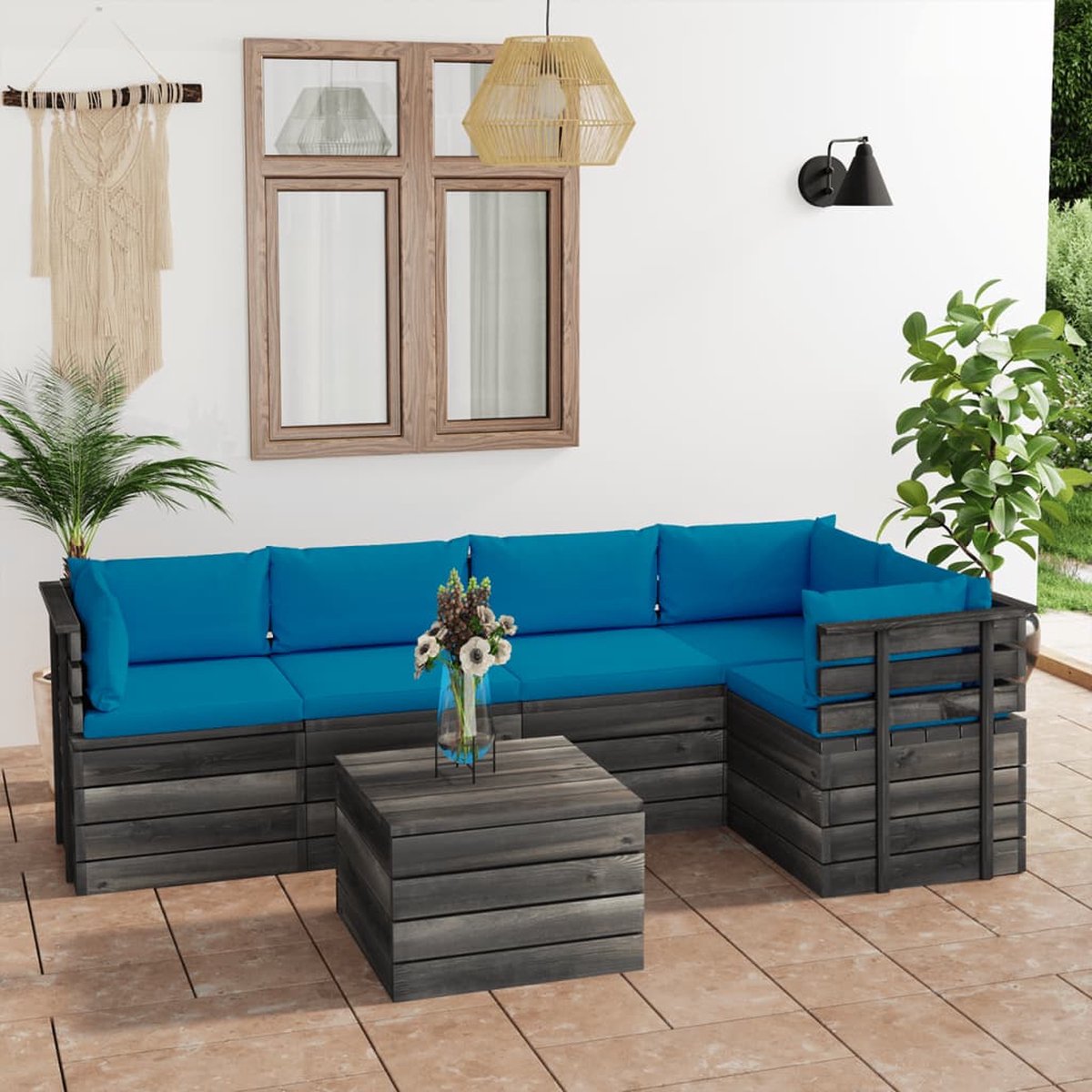 Vidaxl 6-delige Loungeset Met Kussens Pallet Massief Grenenhout - Blauw