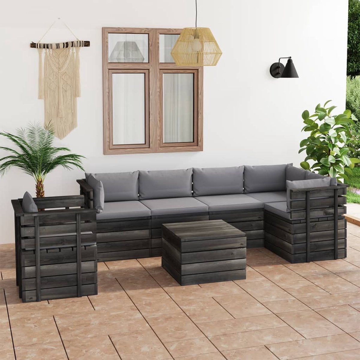 Vidaxl 7-delige Loungeset Met Kussens Pallet Massief Grenenhout - Grijs