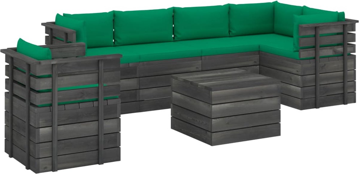 Vidaxl 7-delige Loungeset Met Kussens Pallet Massief Grenenhout - Groen