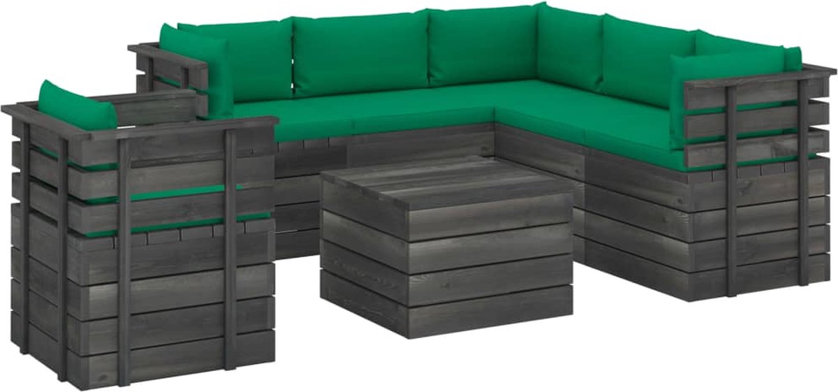 Vidaxl 7-delige Loungeset Met Kussens Pallet Massief Grenenhout - Groen