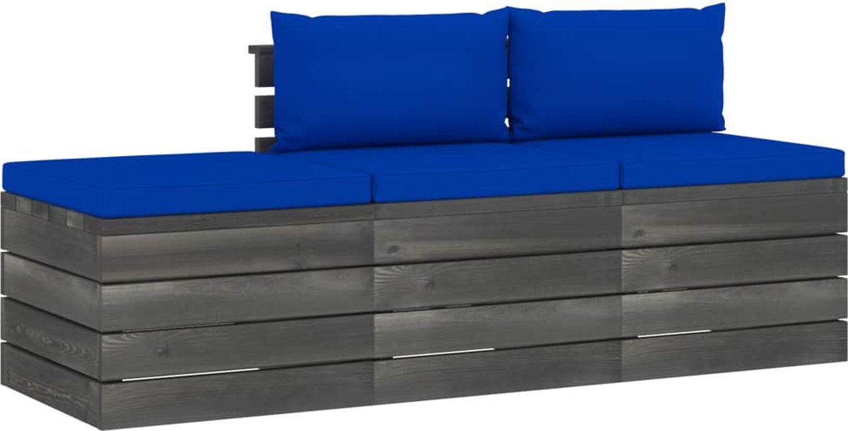 Vidaxl 3-delige Loungeset Met Kussens Pallet Massief Grenenhout - Blauw