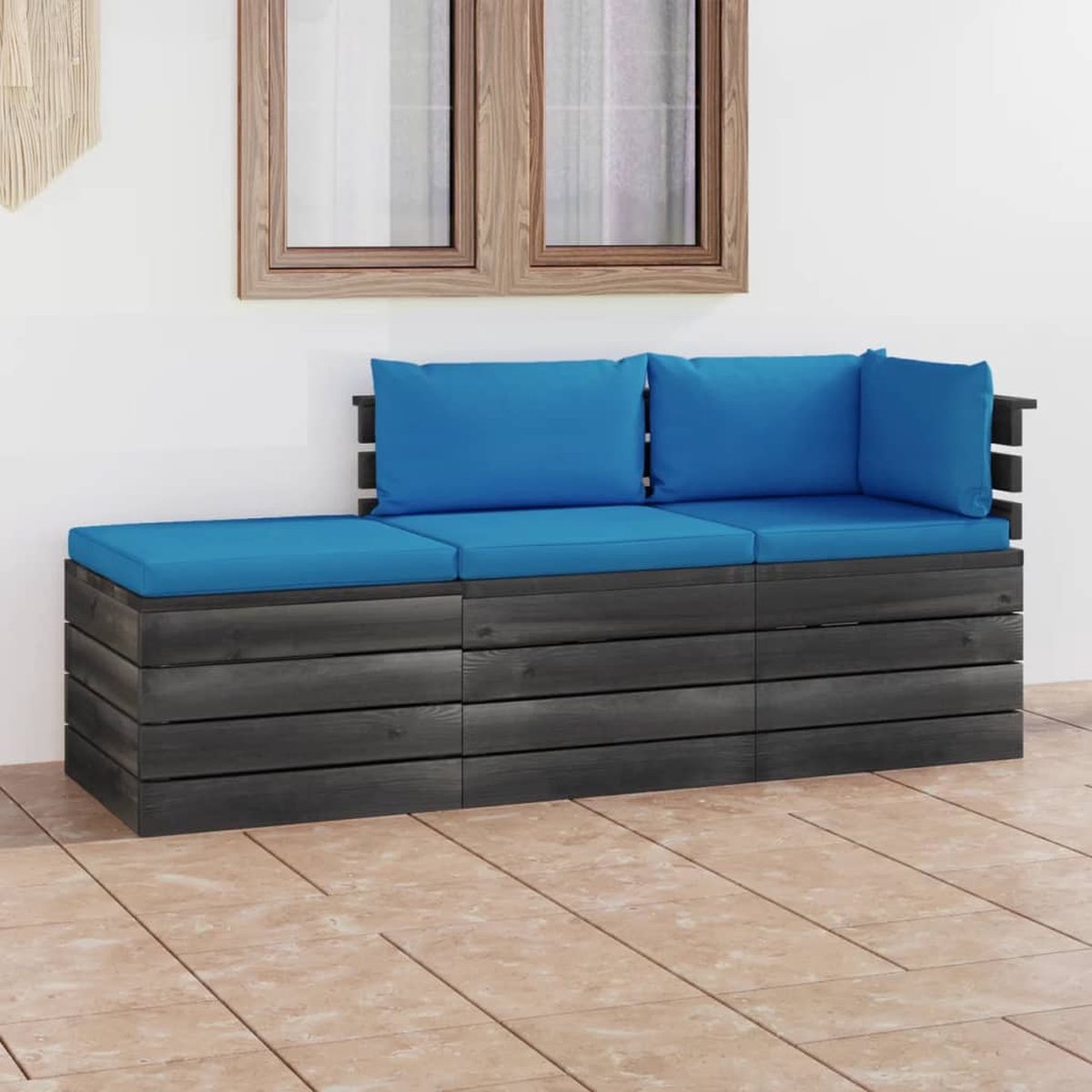 Vidaxl 3-delige Loungeset Met Kussens Pallet Massief Grenenhout - Blauw