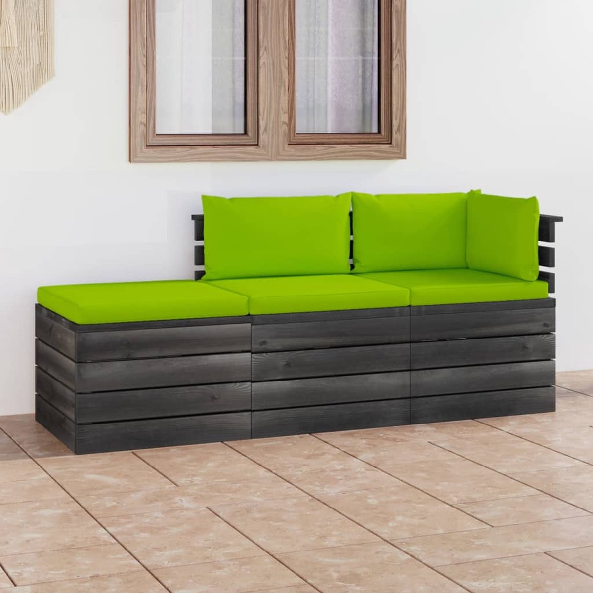 Vidaxl 3-delige Loungeset Met Kussens Pallet Massief Grenenhout - Groen