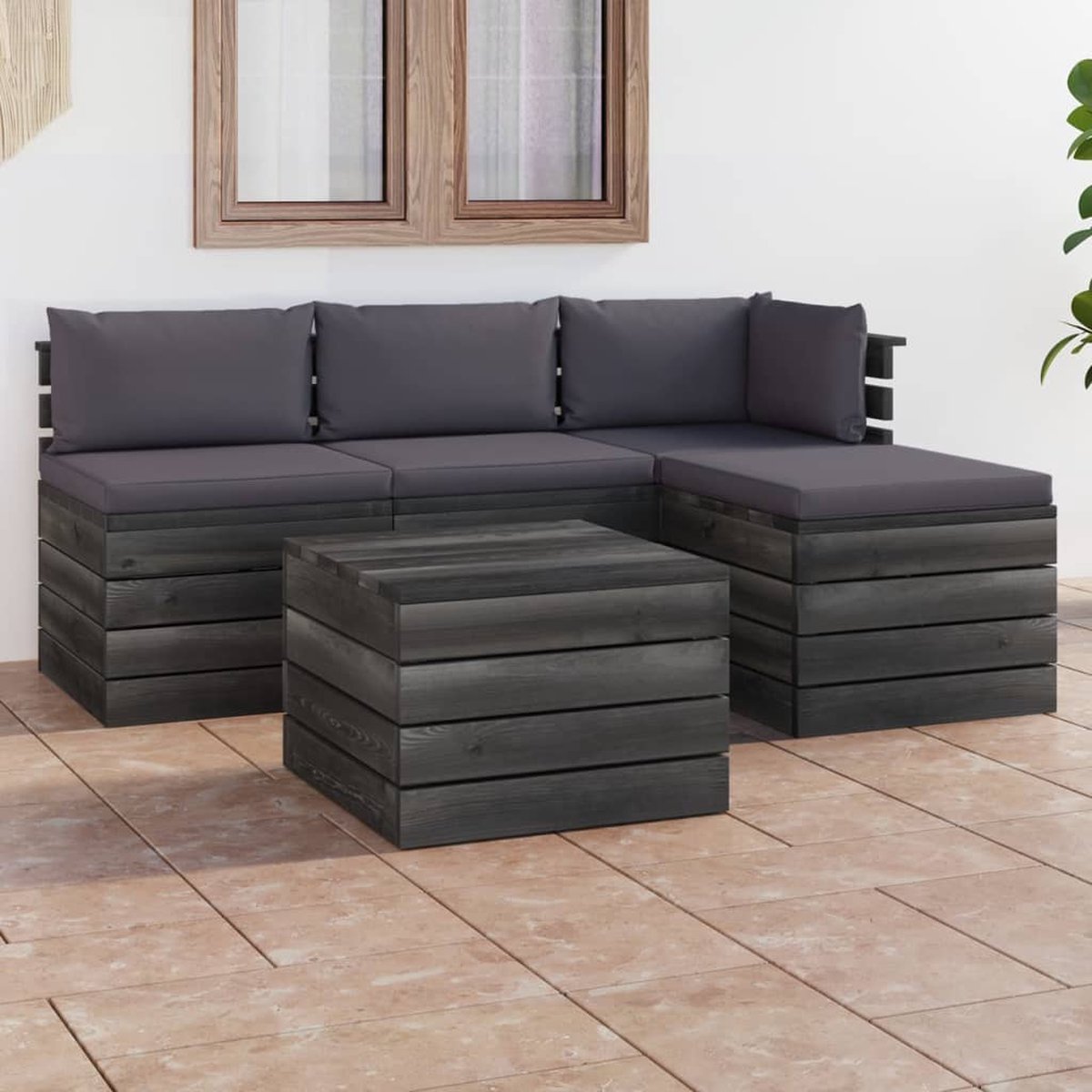 Vidaxl 5-delige Loungeset Met Kussens Pallet Massief Grenenhout - Grijs