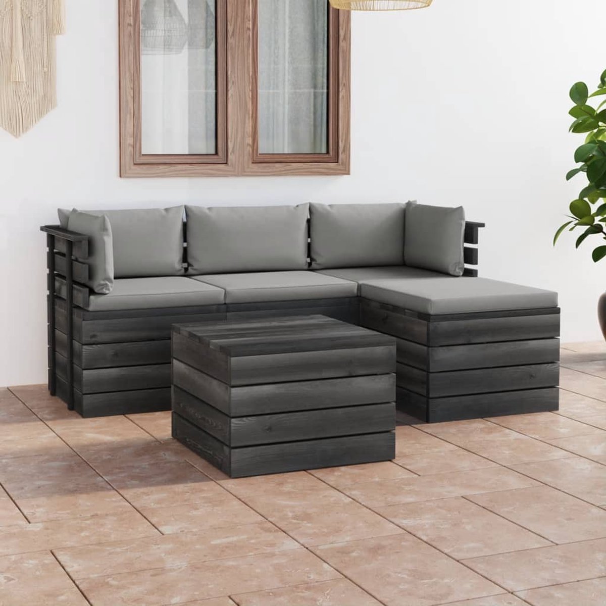 Vidaxl 5-delige Loungeset Met Kussens Pallet Massief Grenenhout - Grijs