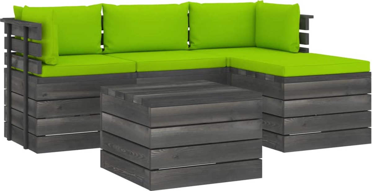 Vidaxl 5-delige Loungeset Met Kussens Pallet Massief Grenenhout - Groen