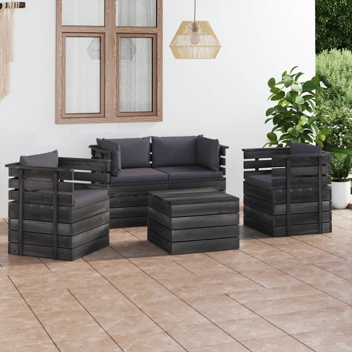 Vidaxl 5-delige Loungeset Met Kussens Pallet Massief Grenenhout - Grijs