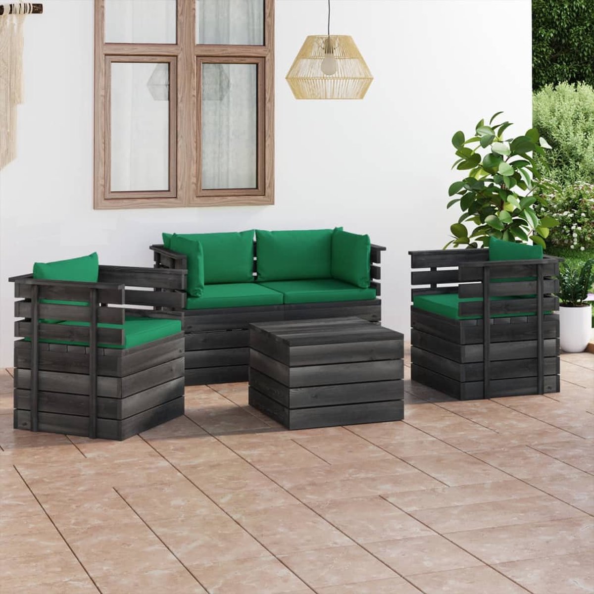 Vidaxl 5-delige Loungeset Met Kussens Pallet Massief Grenenhout - Groen