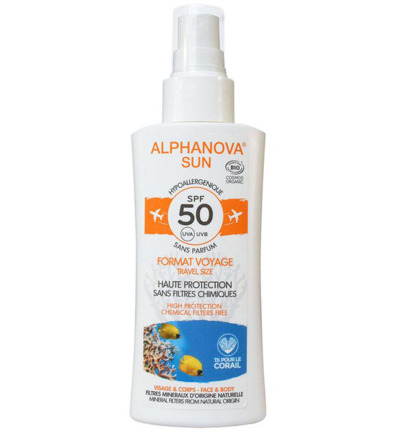 Alphanova BIO SPF 50 Travel Spray Sensitive Skin Zonbescherming 90g