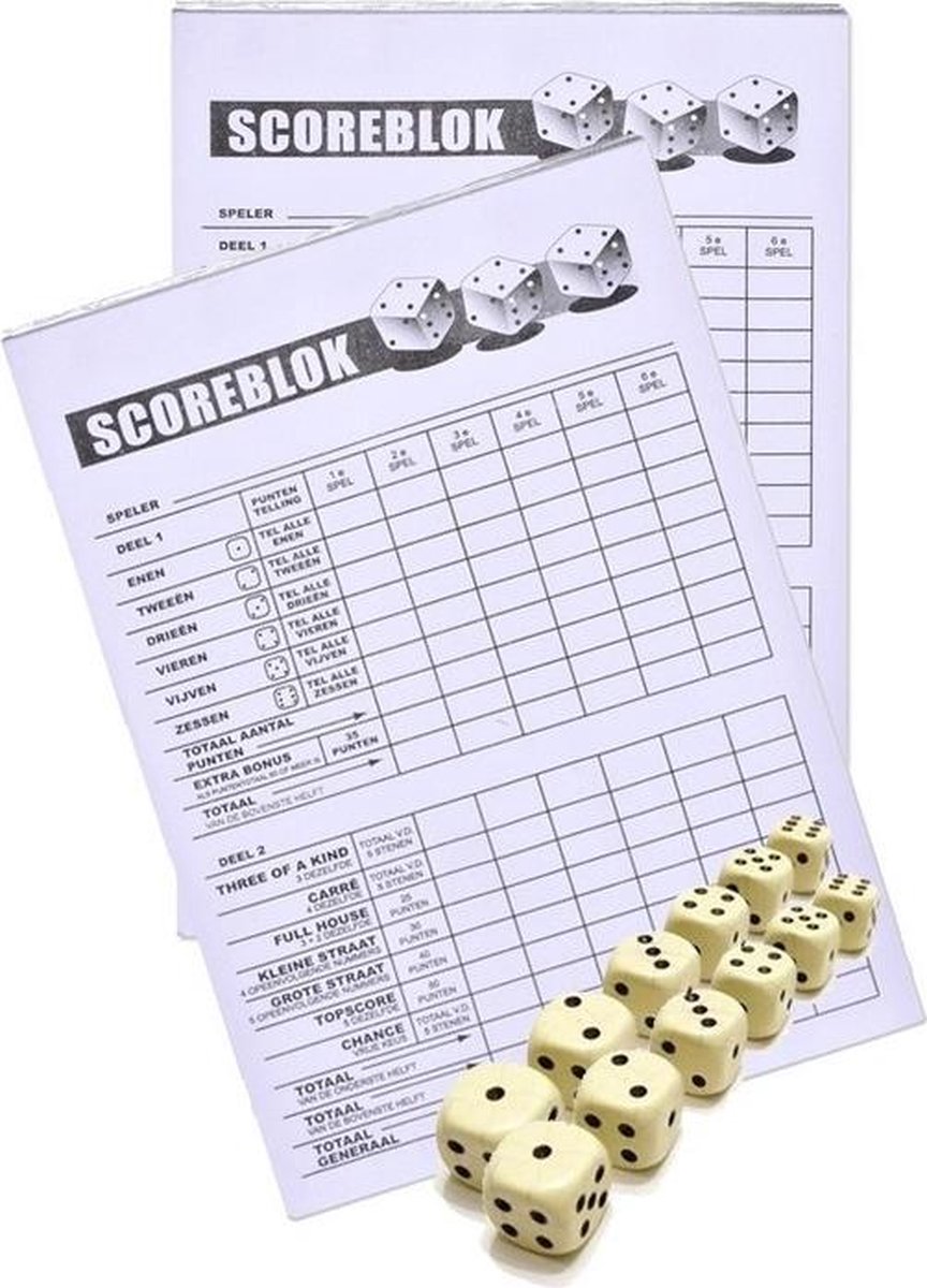 Haza Original 2x Scoreblok Yahtzee - Inclusief 12 Dobbelstenen - Dobbelspel