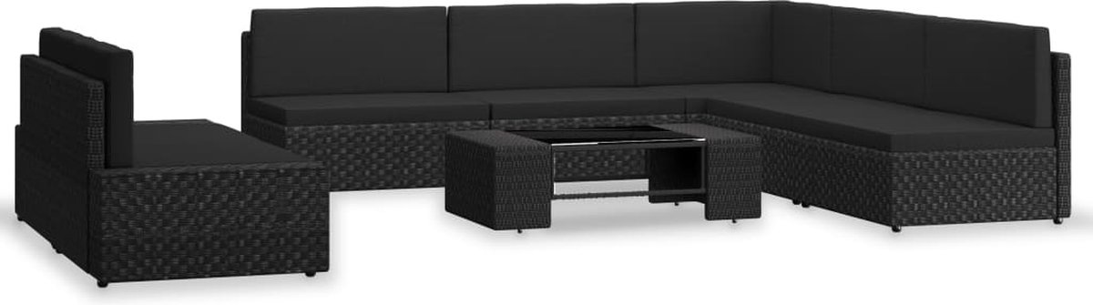 Vidaxl 7-delige Loungeset Poly Rattan - Zwart