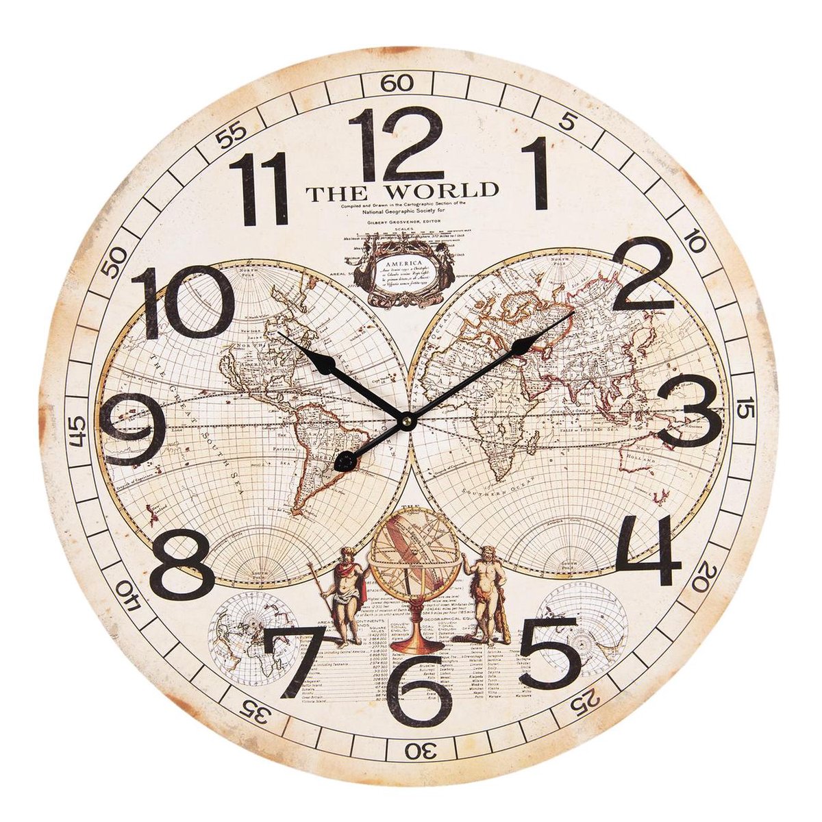 Clayre & Eef Wandklok Ø 60*4 Cm / 1*aa Creme Hout Rond - Beige