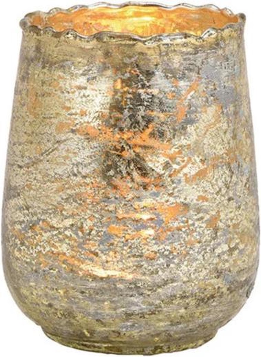 Bellatio Design Glazen Design Windlicht/kaarsenhouder In De Kleur Champagne Met Formaat 10 X 12 X 10 Cm. Voor Waxinelichtjes - Goud