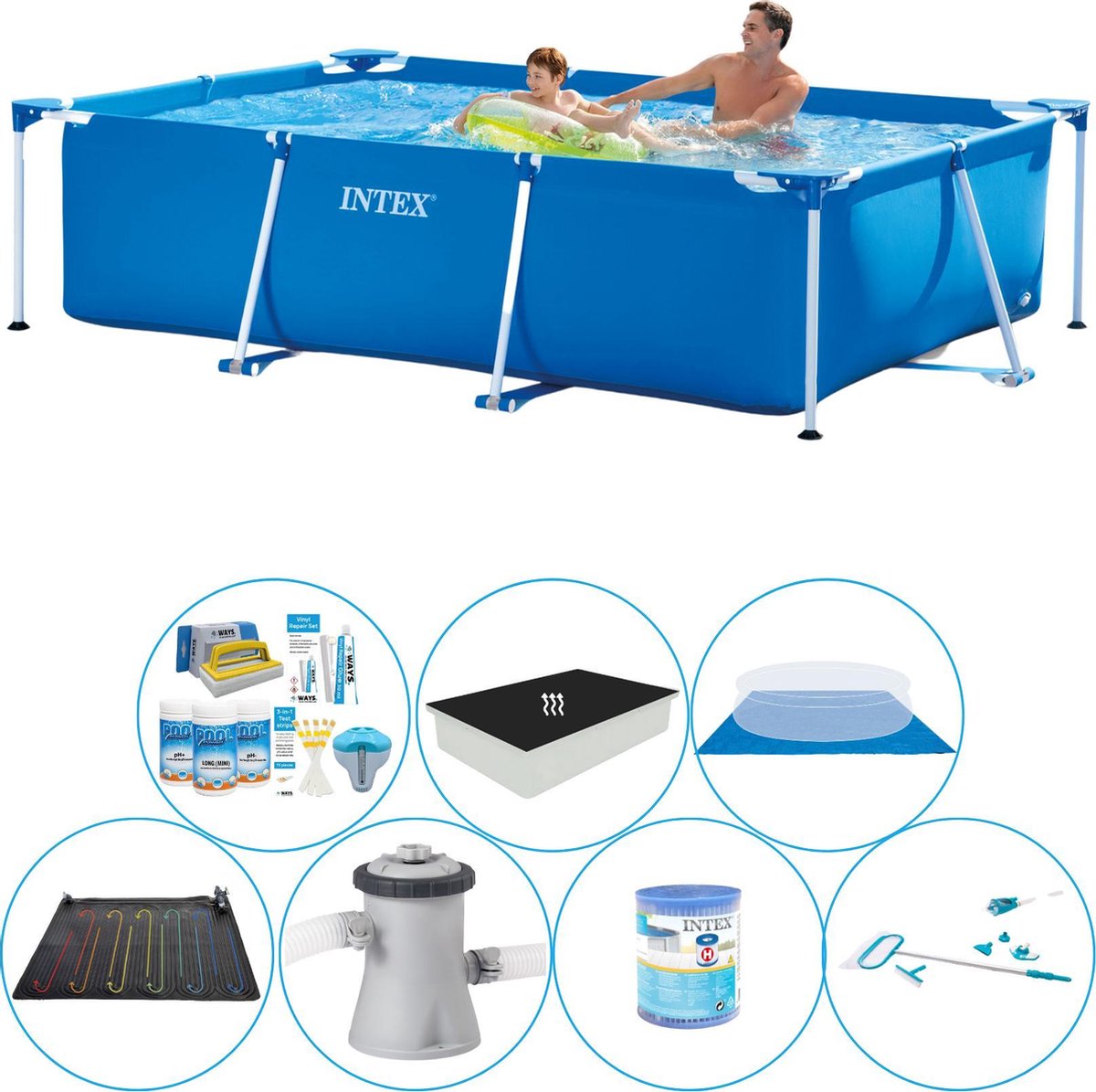 Intex Frame Pool Rechthoekig 260x160x65 Cm - Alles In 1 Zwembad Set - Blauw