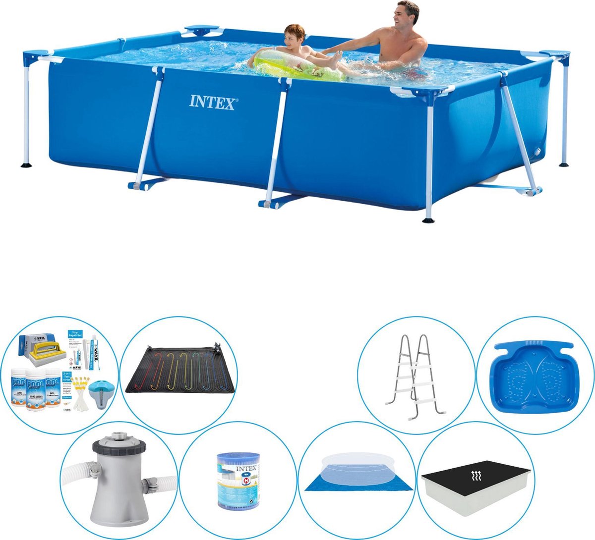 Intex Frame Pool Rechthoekig 260x160x65 Cm - Deluxe Zwembad Pakket - Blauw