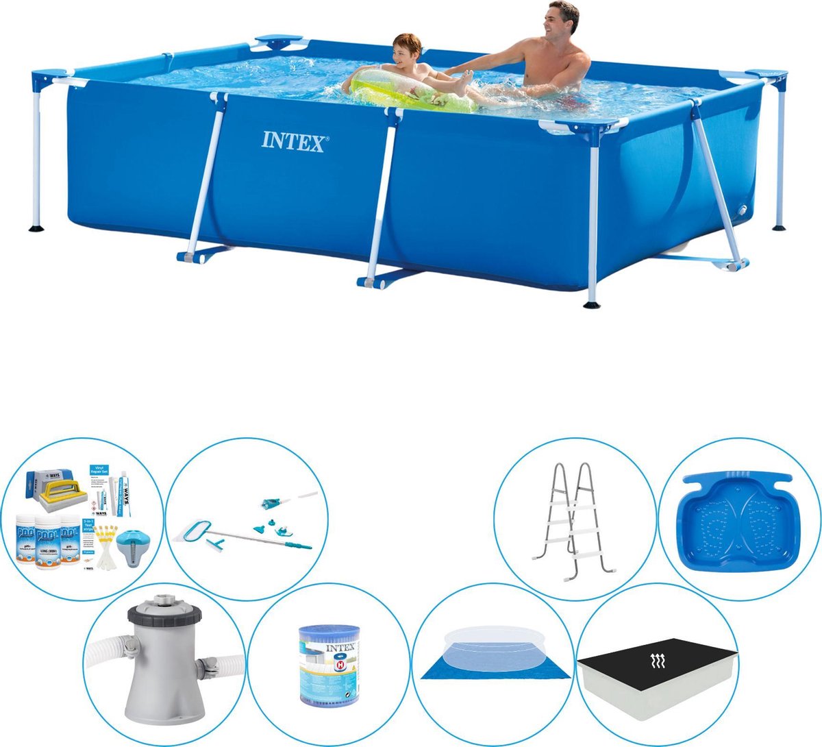 Intex Frame Pool Rechthoekig 260x160x65 Cm - Deluxe Zwembad Deal - Blauw