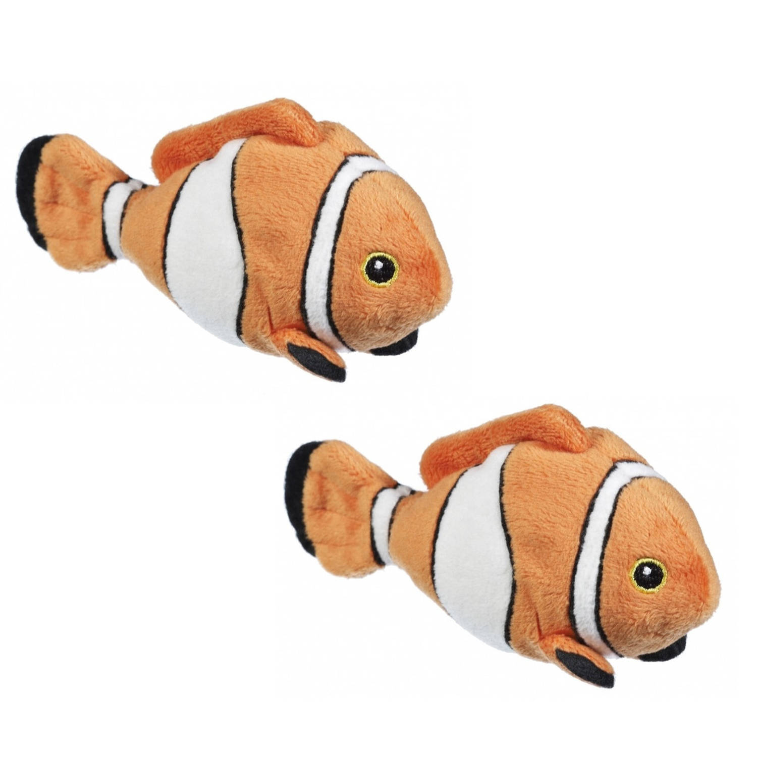 Nature Plush Planet Set Van 2x Stuks Knuffels Clownvis/wit 13 Cm - Dieren Vissen Knuffels - Nemo - Oranje