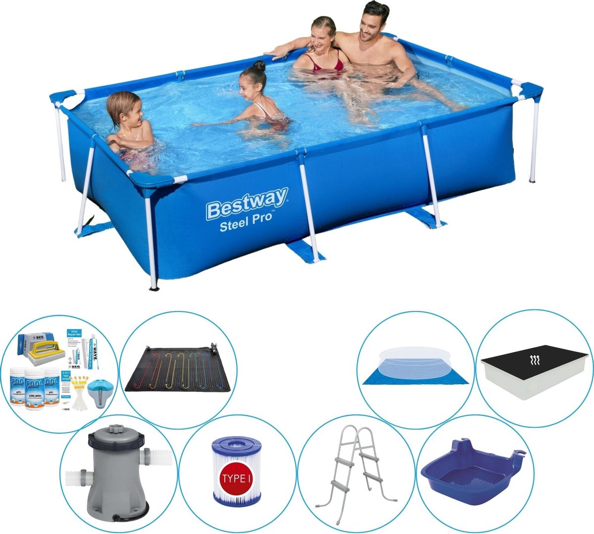 Bestway Steel Pro Rechthoekig 259x170x61 Cm - Deluxe Zwembad Set - Blauw